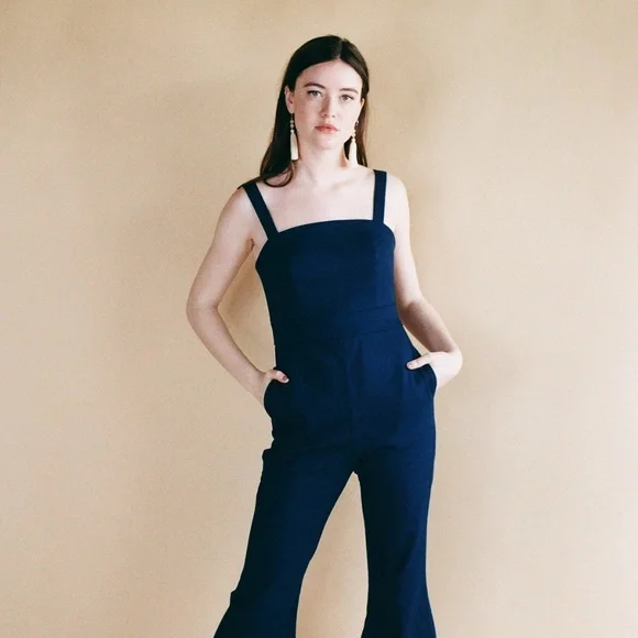 Harly Jae Bardot Navy Blue Jumpsuit Size M - Picture 2 of 8
